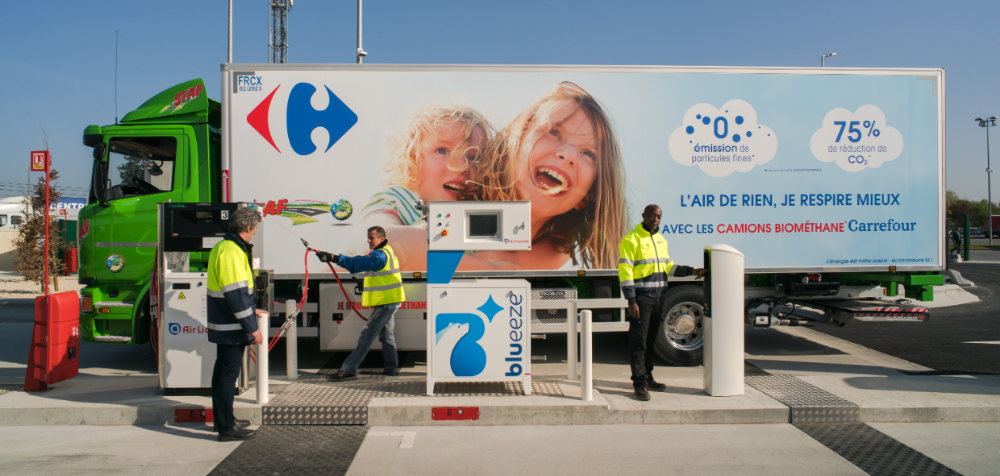 carrefour méthane mobilité branding camion